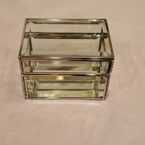Max Studio glass jewelry box with mirrored bottom.